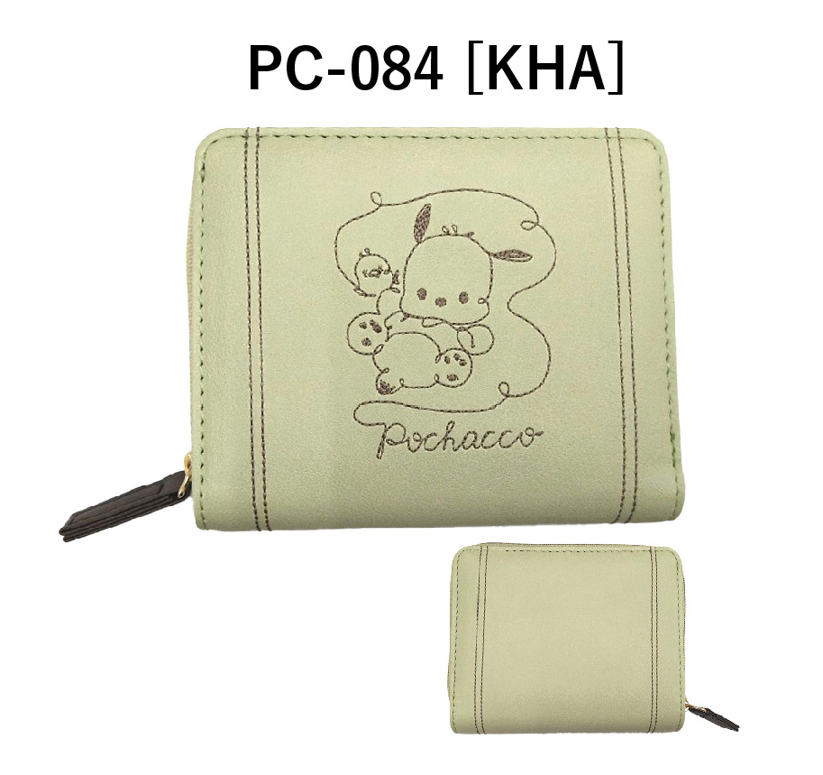 サンリオキャラクターズ_刺繍シリーズ ラウンド札入れ カーキ ポチャッコ PC-084-KHA