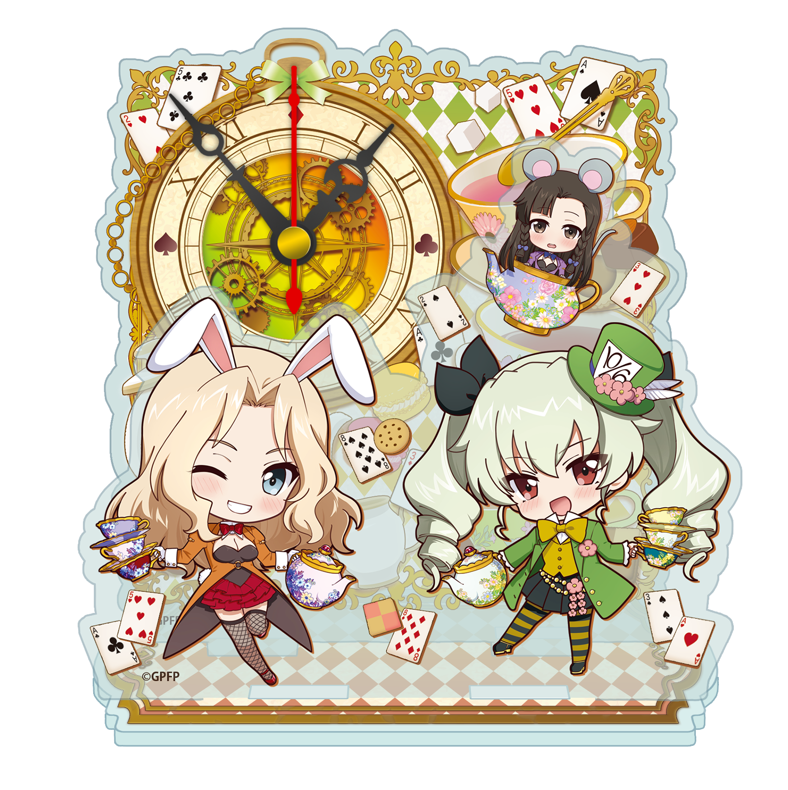 ガールズ＆パンツァー_ミニアクリル置時計【アンチョビ&ケイ&西