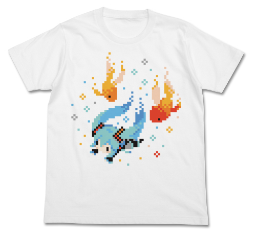 初音ミク_Lサイズ_ぷちでびる ver. 金魚Tシャツ/WHITE