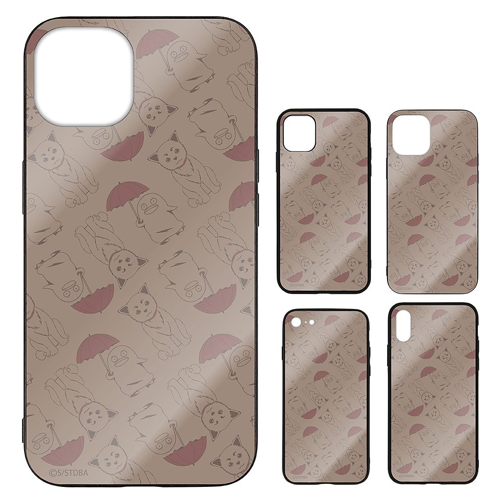 銀魂_13・14共用_定春&エリザベス 総柄 強化ガラスiPhoneケース