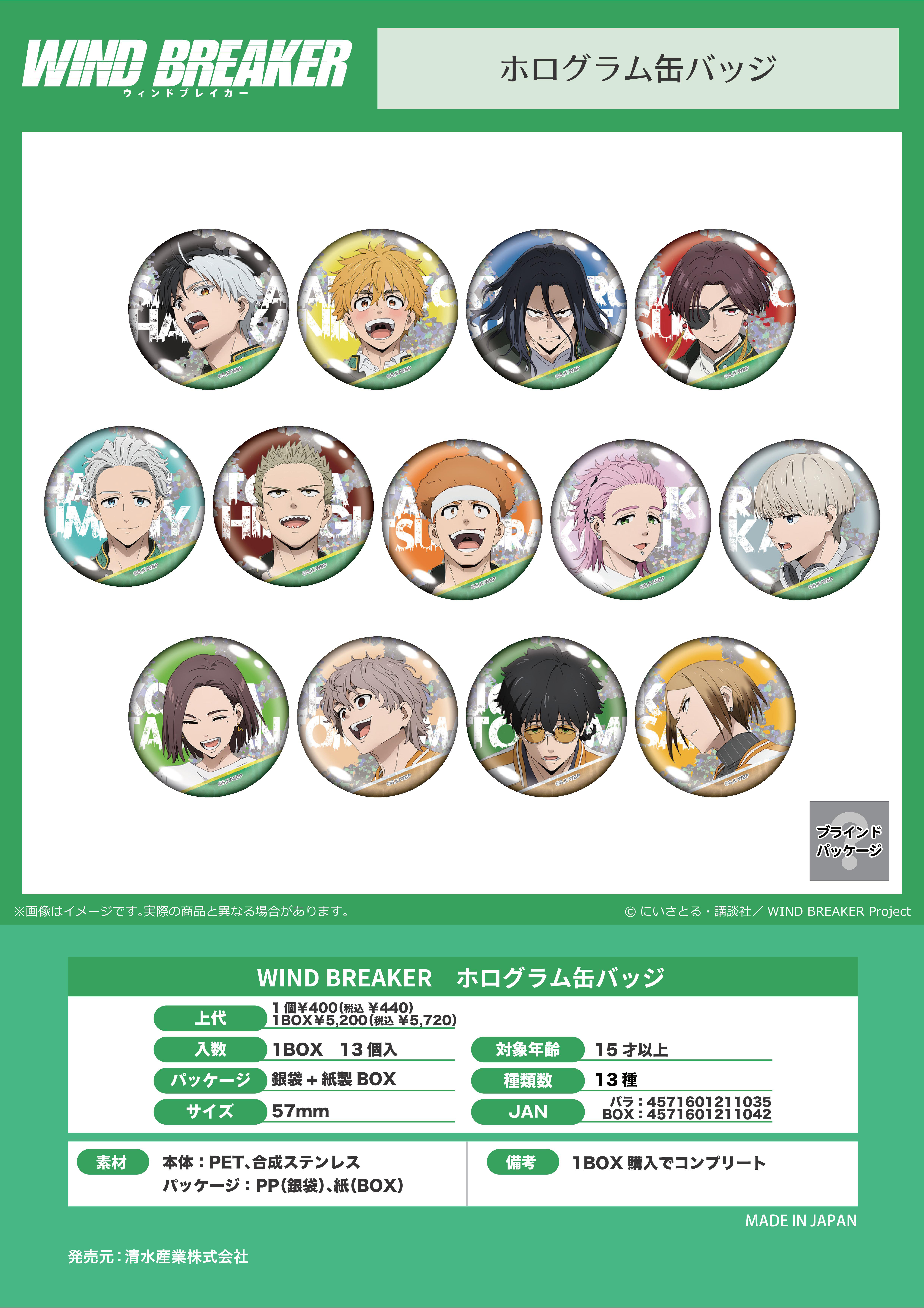 ウィンドブレーカー ホログラム缶バッジ 全12種セット 匿名配送⭐️ WIND BREAKER トレーディングホログラム缶バッジ MINI CHINA ver. 12個