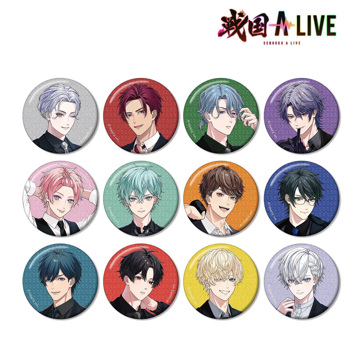 戦国 A LIVE_描き下ろし 黒スーツver. トレーディンググリッター缶バッジ(単位/BOX)【コンプリートBOX/12パック入り】