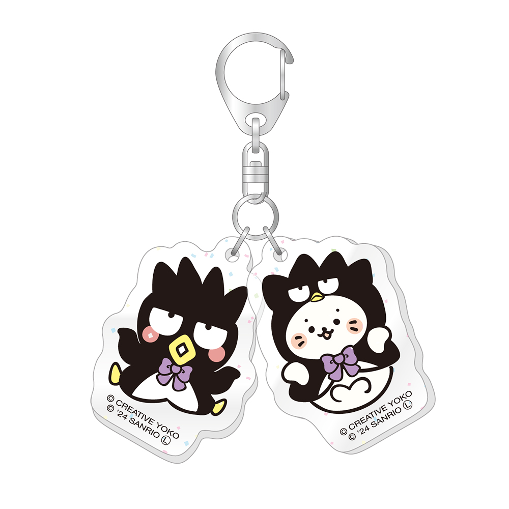 しろたん×はぴだんぶい_ラメ入りツインアクリルキーホルダー / しろたん×バッドばつ丸
