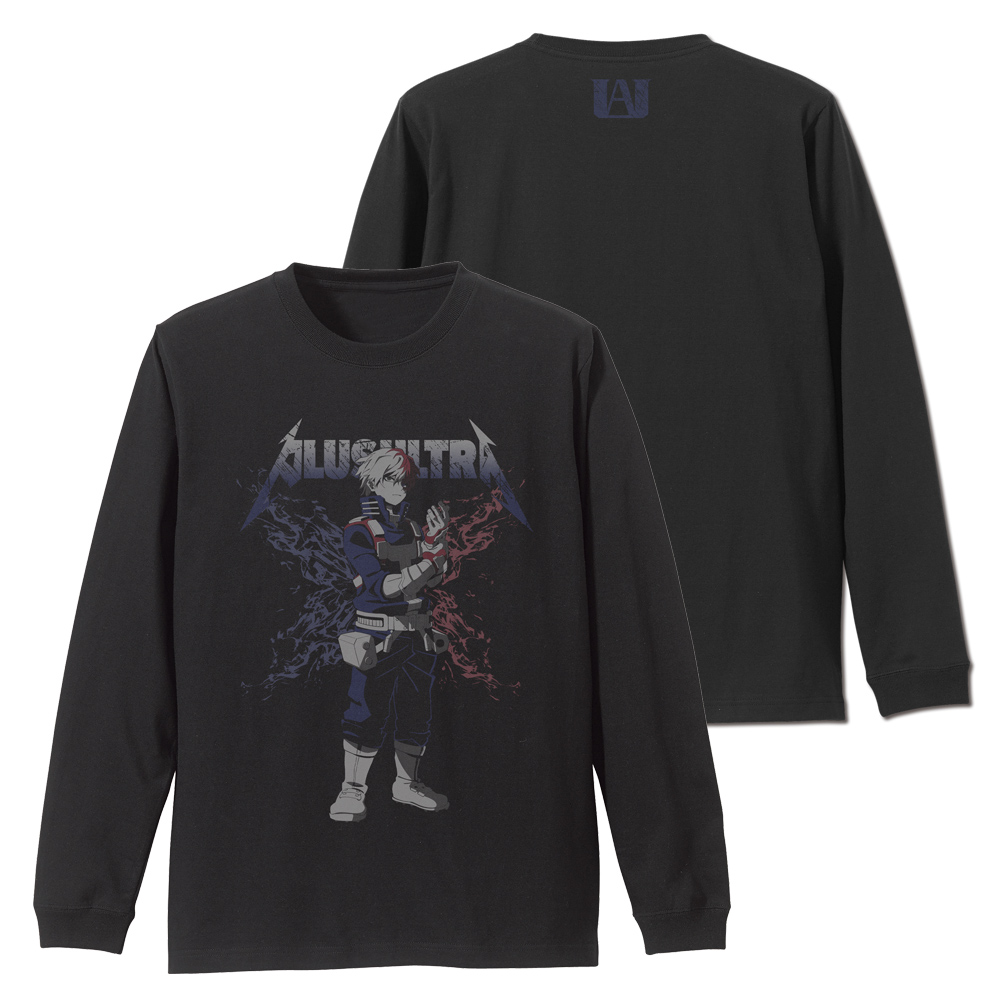 僕のヒーローアカデミア_Mサイズ_轟焦凍 袖リブロングスリーブTシャツ/BLACK