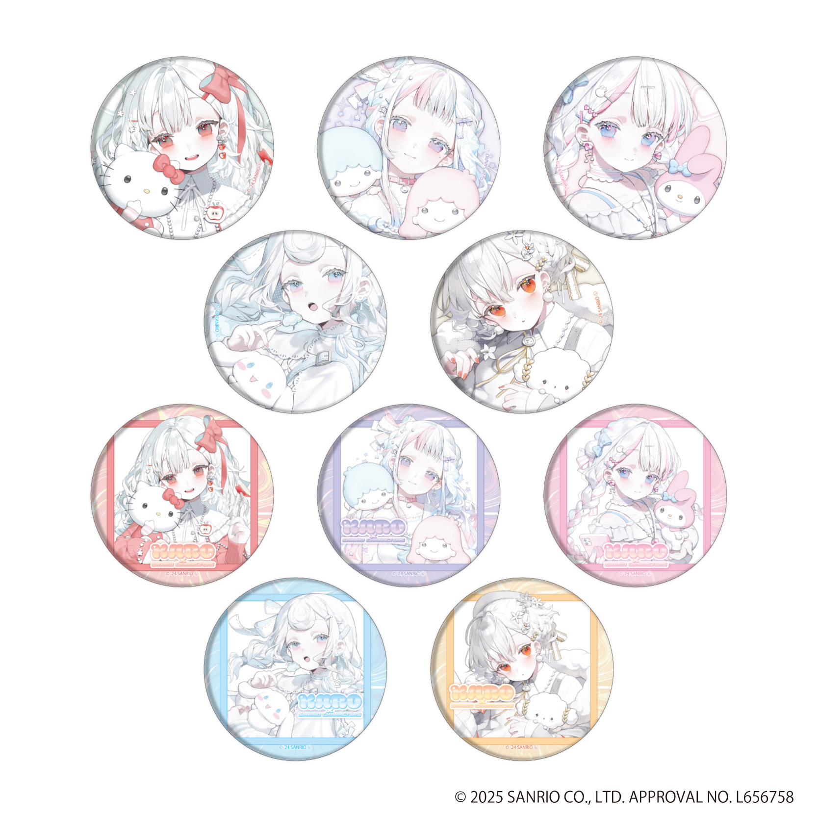 夏炉×サンリオキャラクターズ_缶バッジ01/BOX(全10種)(コラボイラスト)【コンプリートBOX/10個入り】