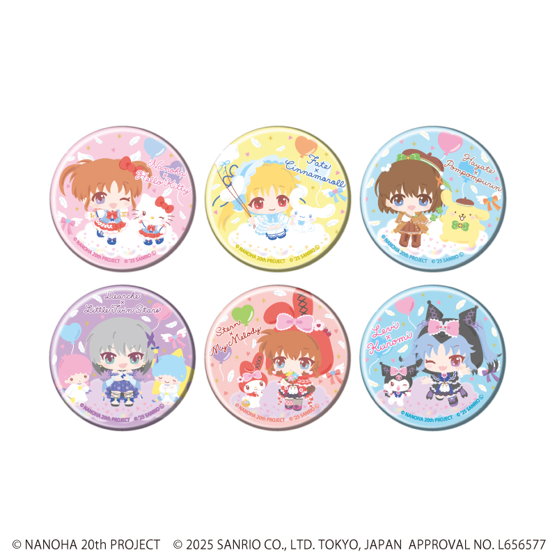 魔法少女リリカルなのはシリーズ×サンリオキャラクターズ_缶バッジ01/BOX(全6種)(ミニキャライラスト)【コンプリートBOX/6個入り】
