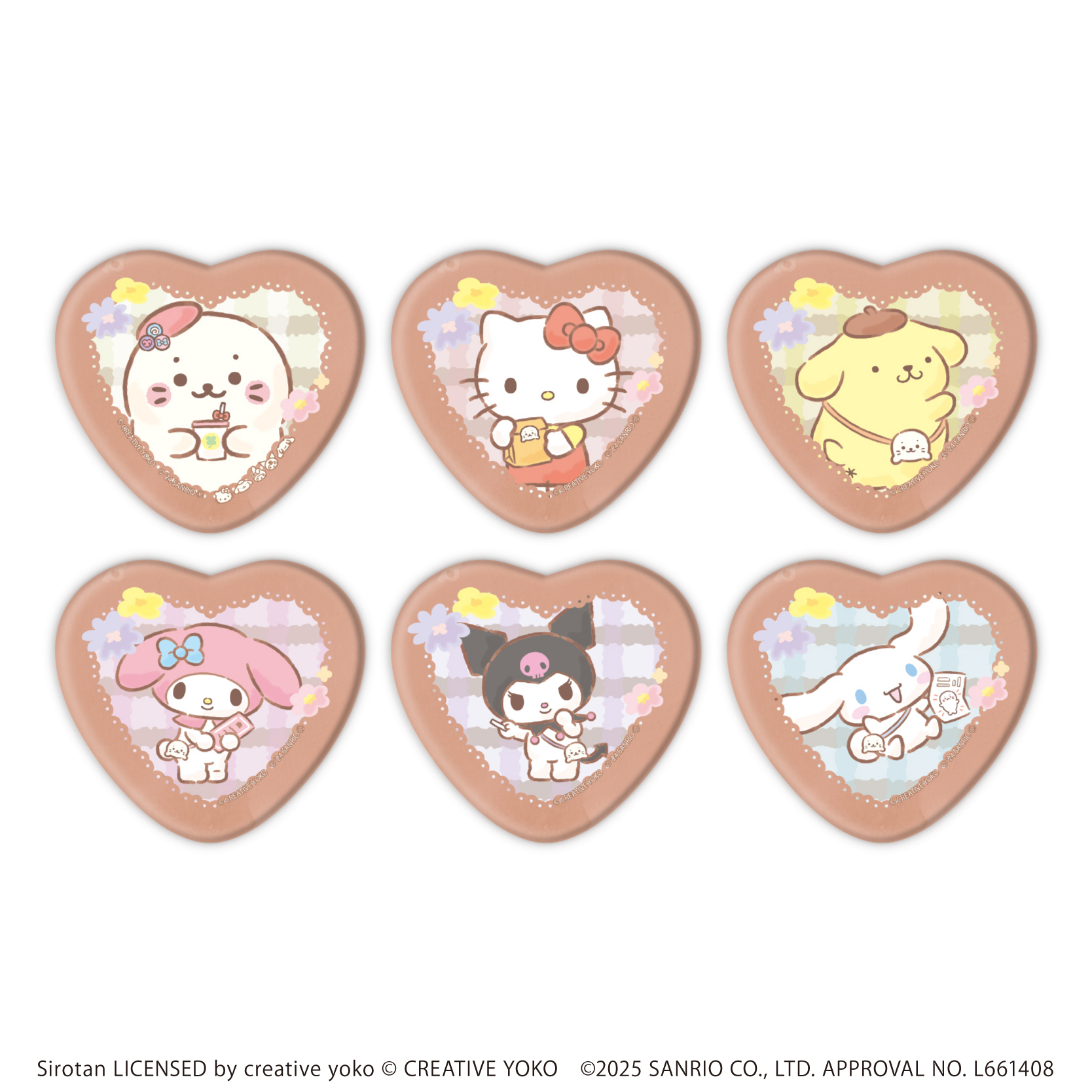 しろたん×サンリオキャラクターズ_ハート型缶バッジ 01/BOX(全6種)(コラボイラスト)【コンプリートBOX/6個入り】