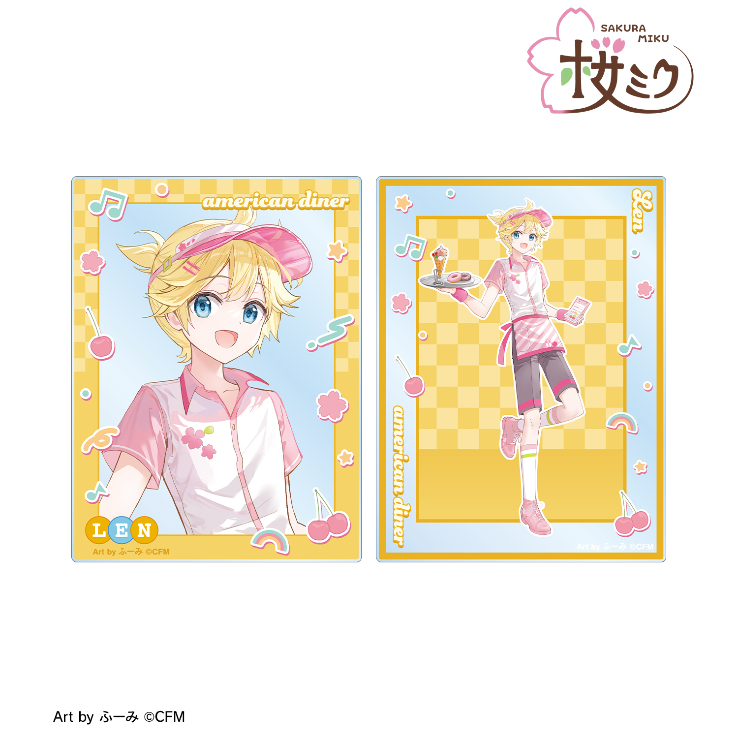 桜ミク_描き下ろし 鏡音レン アメリカンダイナーver. Art by ふーみ アクリルカード2枚セット