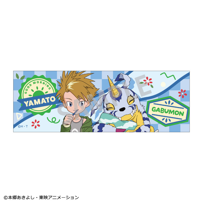 デジモンアドベンチャー_ロングスクエア缶バッジ  石田ヤマト＆ガブモン/寝起き