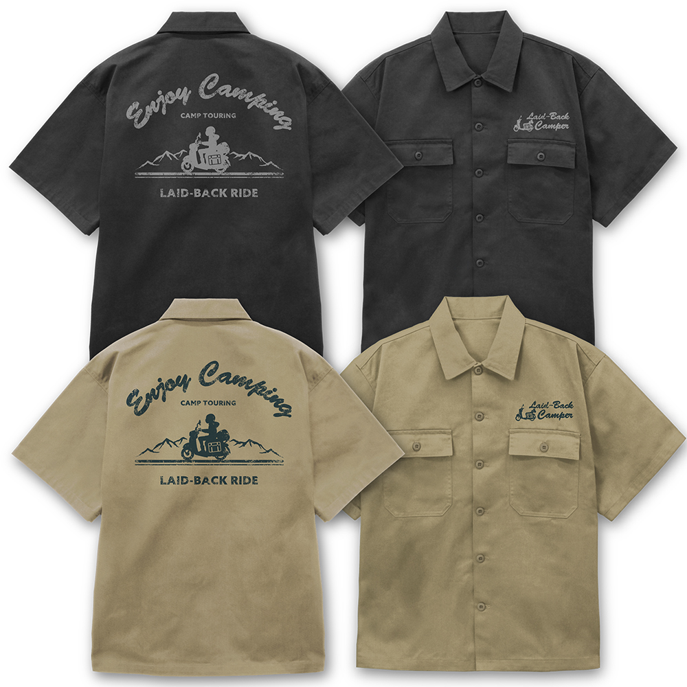 ゆるキャン△ SEASON3_XXLサイズ_シルエットバイク志摩リン ワークシャツ/GRAY