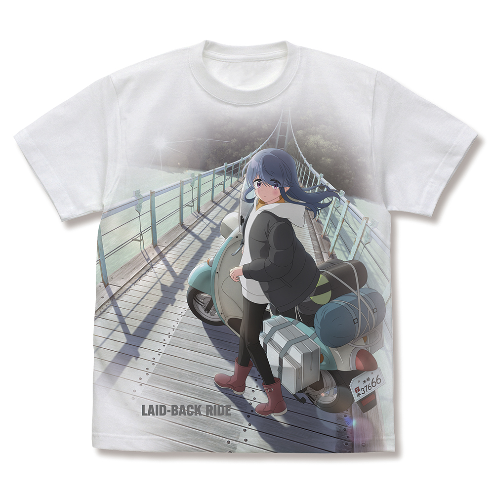 ゆるキャン△ SEASON3_Lサイズ_バイク志摩リン フルグラフィックTシャツ/WHITE