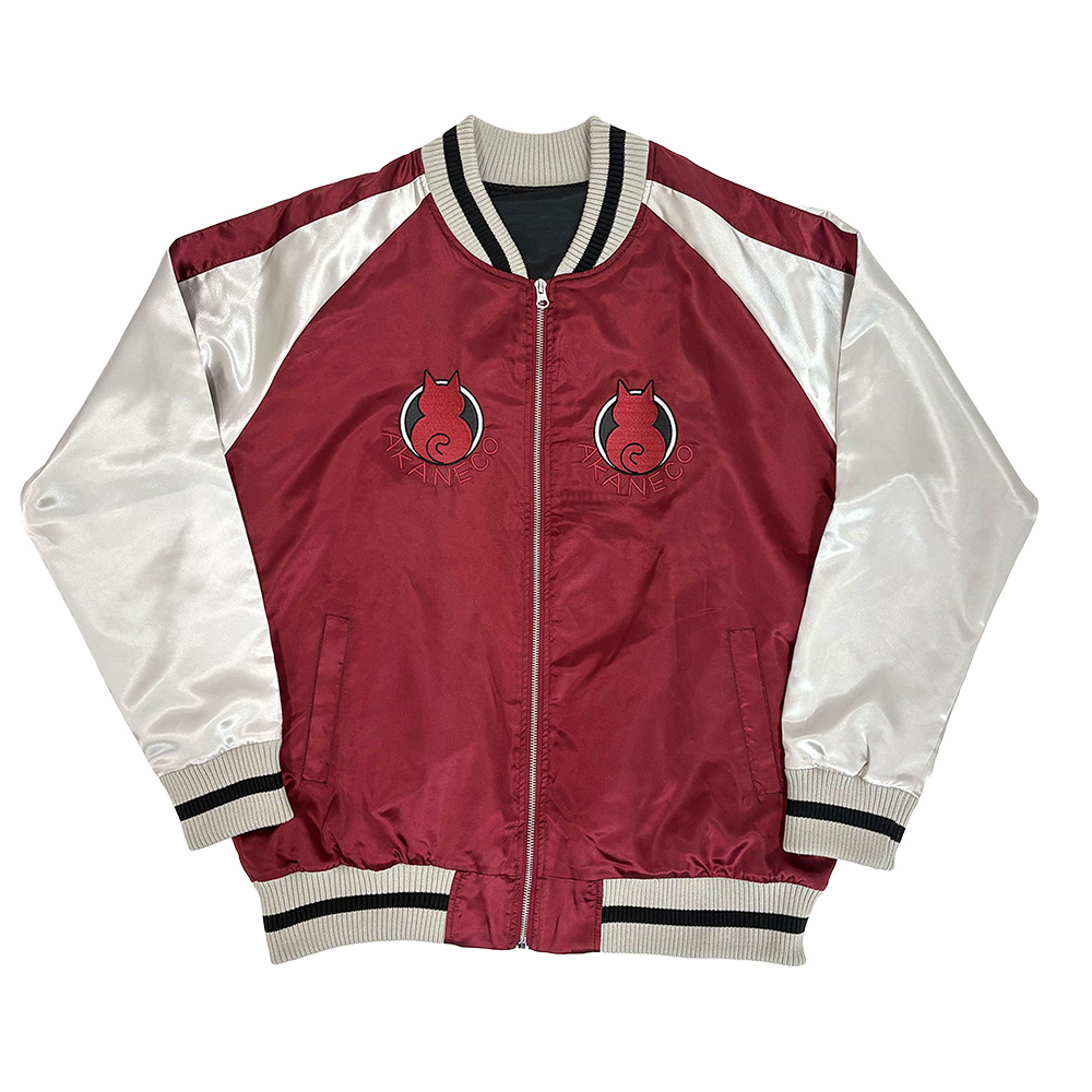 ラーメン赤猫_XLサイズ_サブ 刺繍スカジャン/BURGUNDY