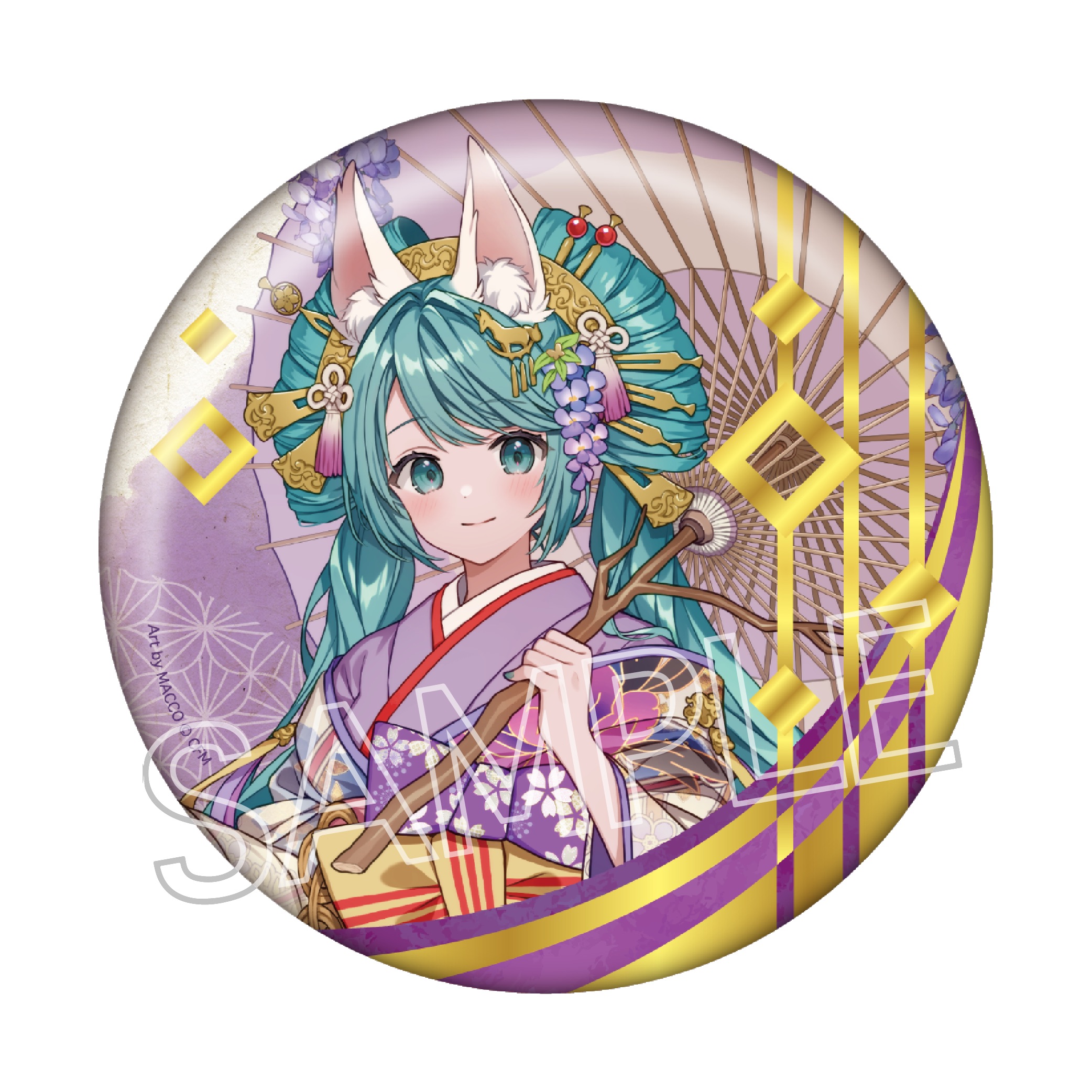 初音ミク_百鬼夜行 -麗宴- 箔押しBIG缶バッジ C 白狐(しろぎつね)