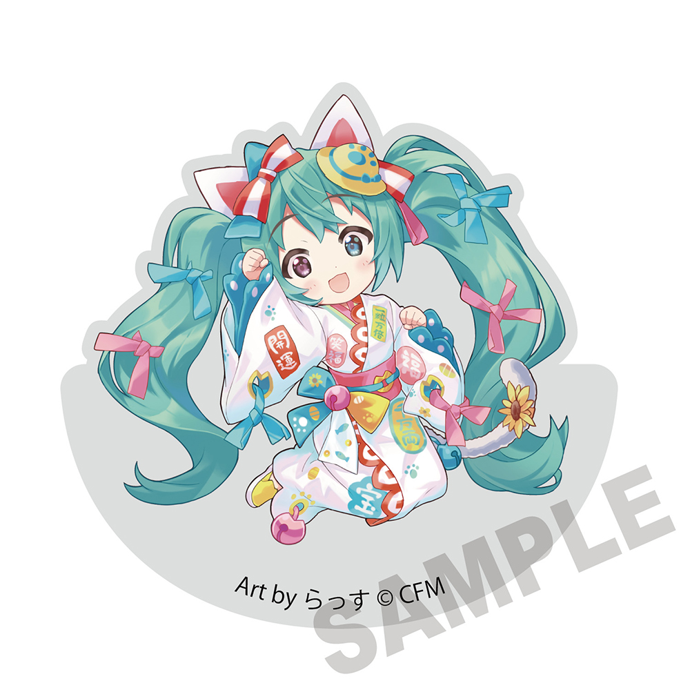 初音ミク×招き猫_ゆらゆらアクリルブロック 初音ミク白猫 Art by らっす