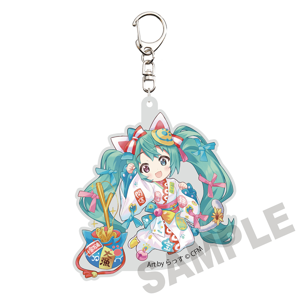 初音ミク×招き猫_ダイカットアクリルキーホルダー 初音ミク白猫 Art by らっす