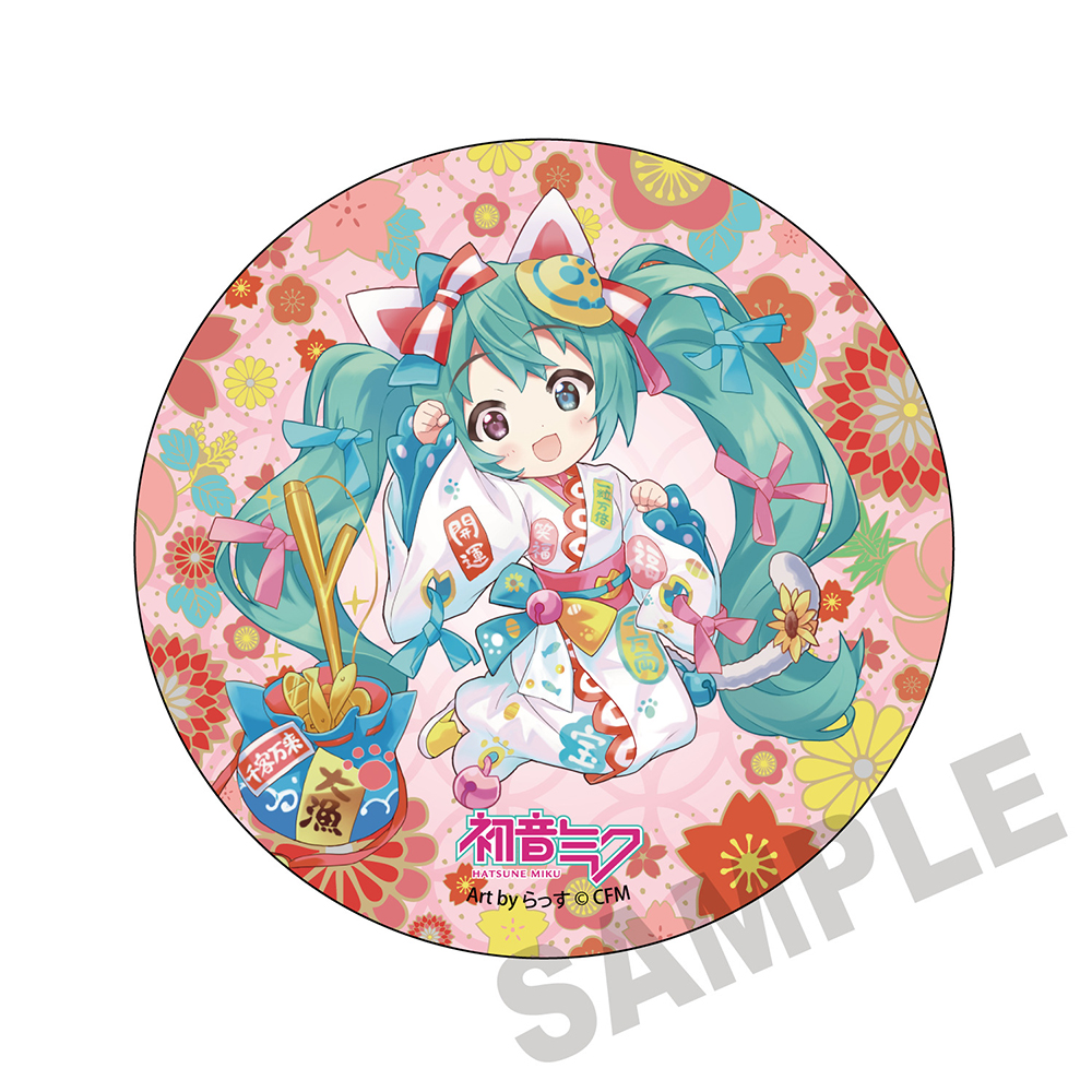 初音ミク×招き猫_メガ缶バッジスタンド 初音ミク白猫 Art by らっす