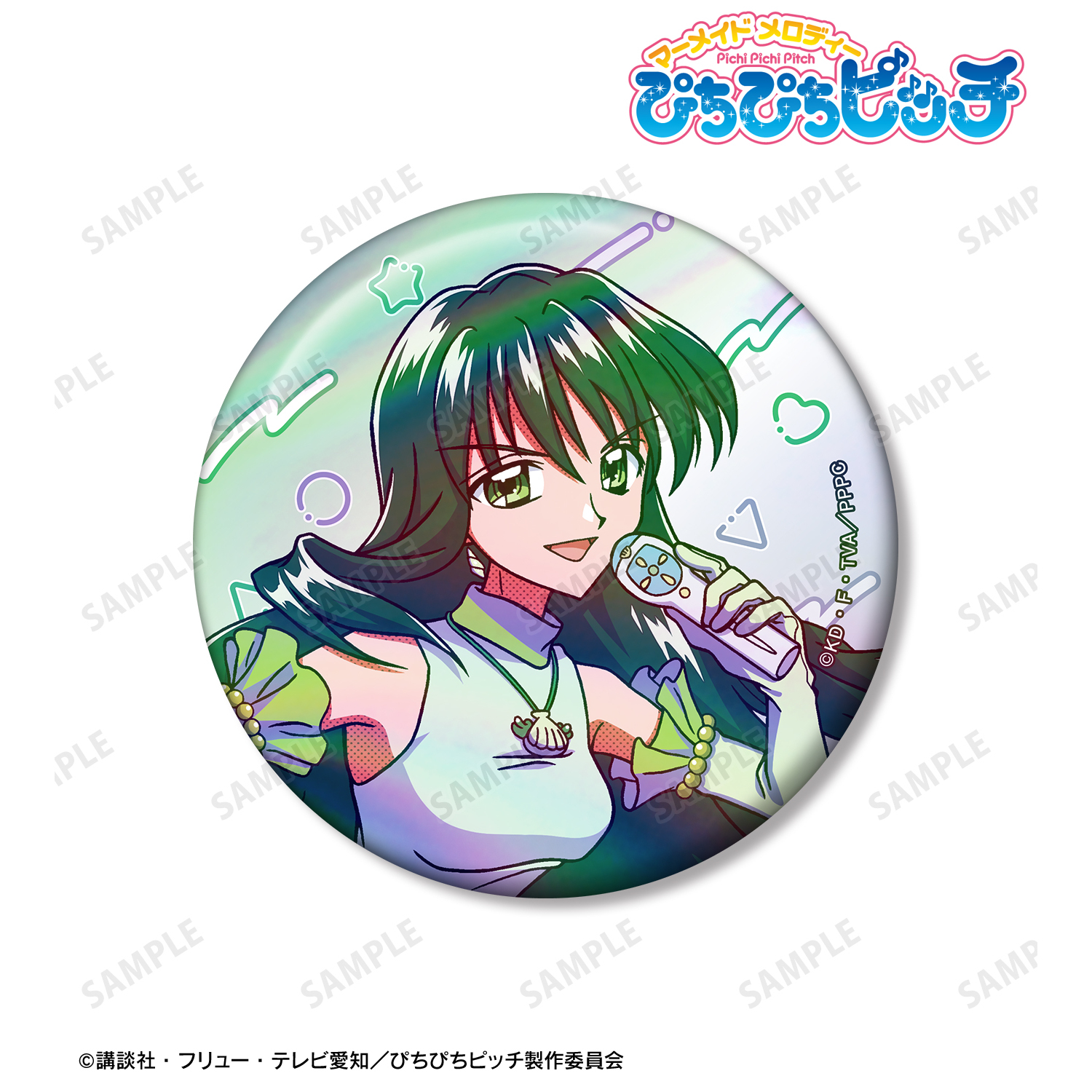 ぴちぴちピッチ_リナ 75mmオーロラ缶バッジ ver.B