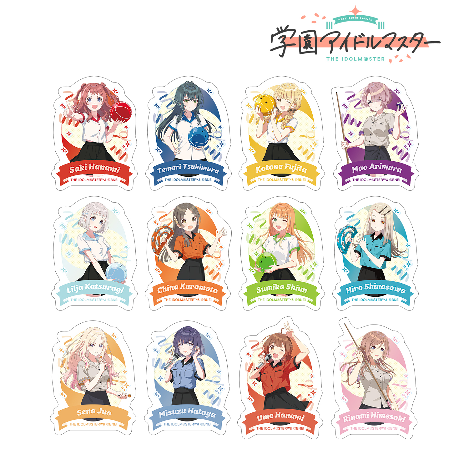 学園アイドルマスター_描き下ろし ボウリングシャツver. トレーディングダイカットステッカー(単位/コンプリートBOX)【BOX/12個入り】