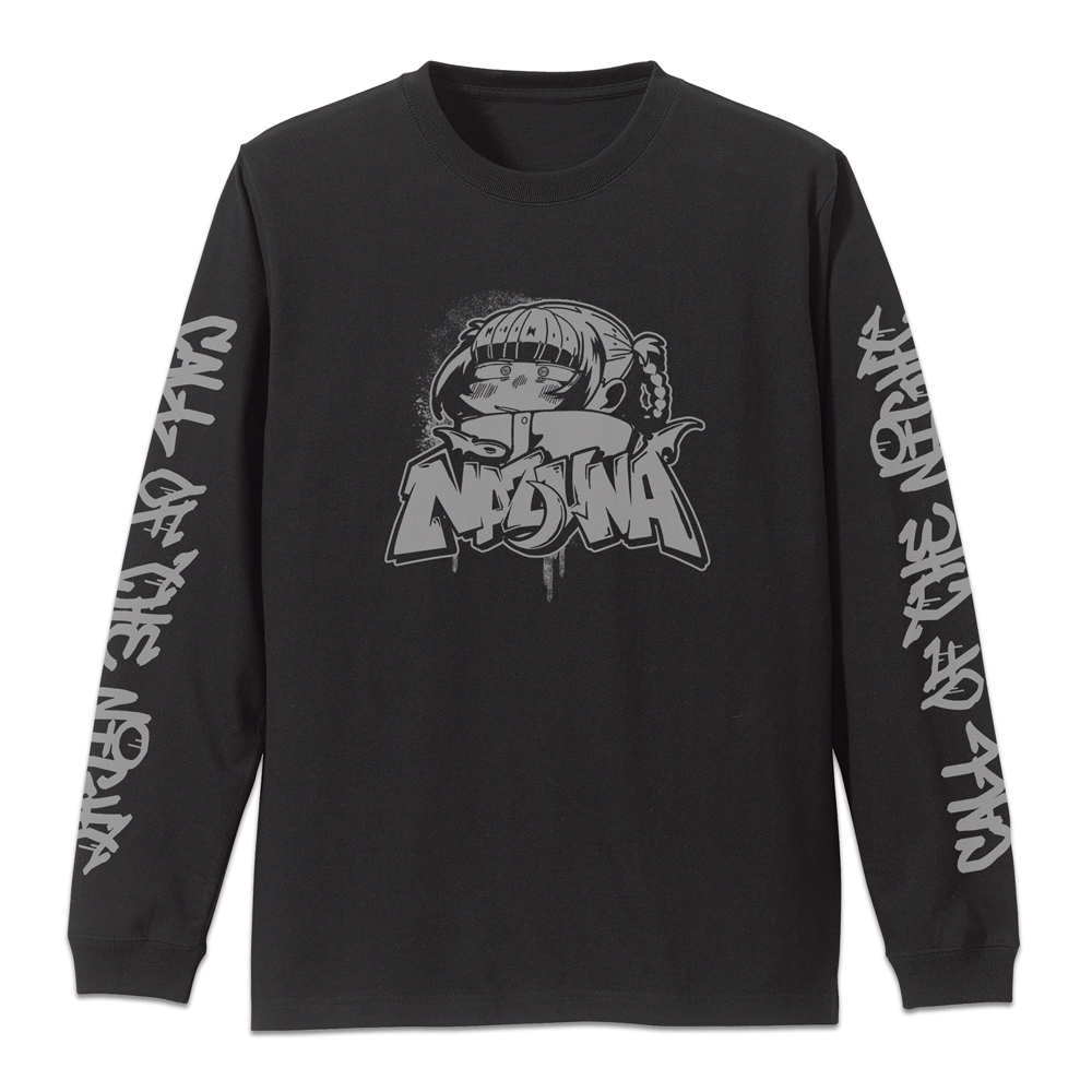 よふかしのうた 2期_XLサイズ_ナズナ ペイントアート 袖リブロングスリーブTシャツ/BLACK