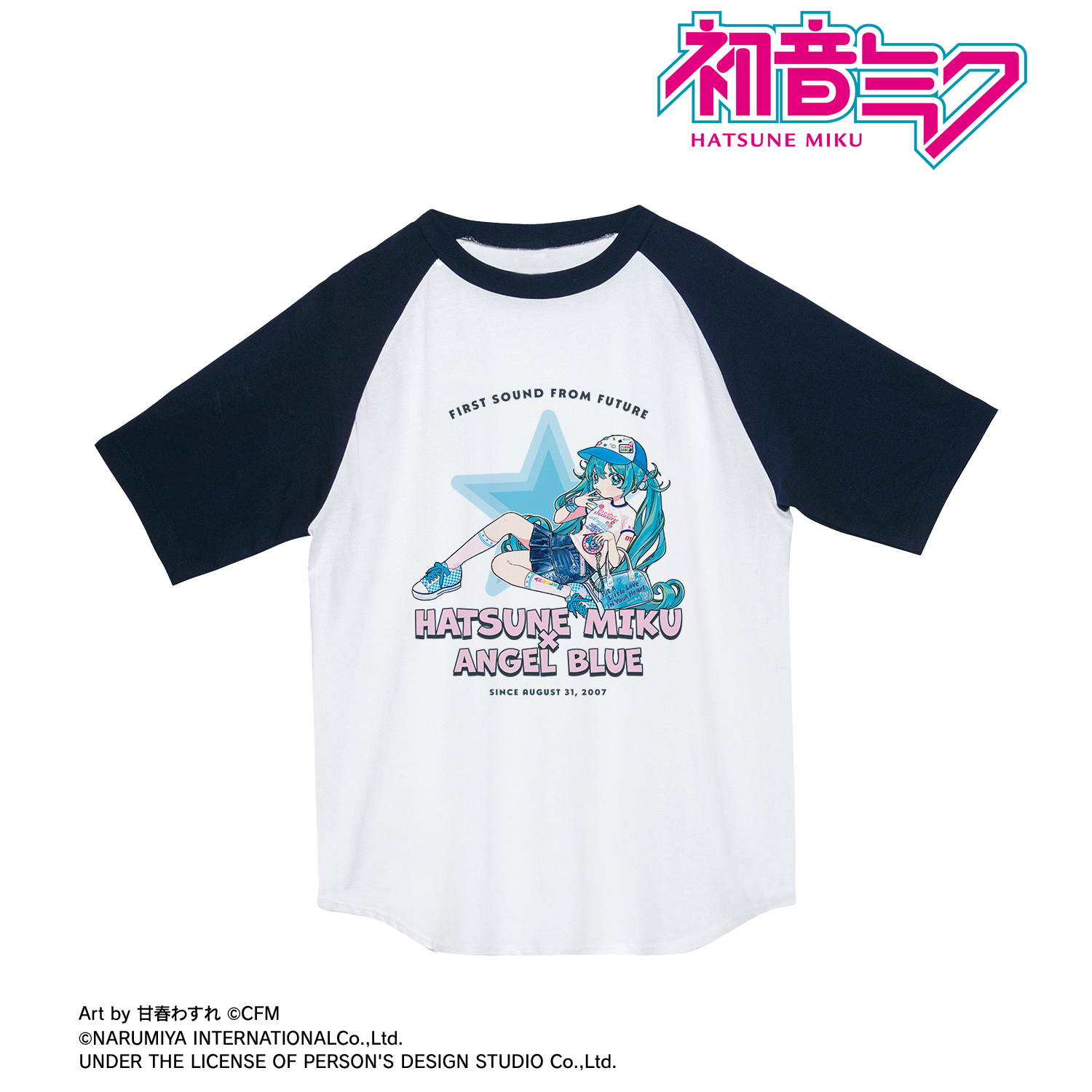 初音ミク_(サイズ/S)_ANGEL BLUEコラボ 描き下ろし 初音ミク Art by 甘春わすれ ラグランTシャツ ver.Aユニセックス