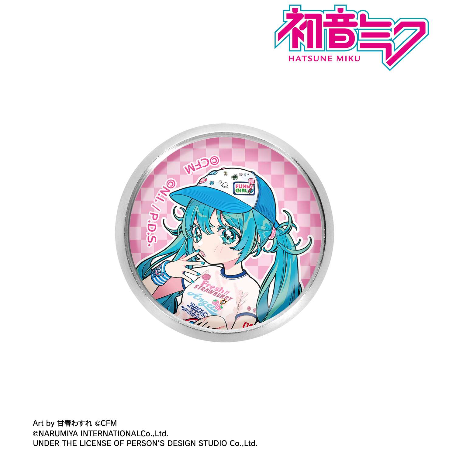 初音ミク_ANGEL BLUEコラボ 描き下ろし 初音ミク Art by 甘春わすれ ガラスマグネットピンバッジ ver.A