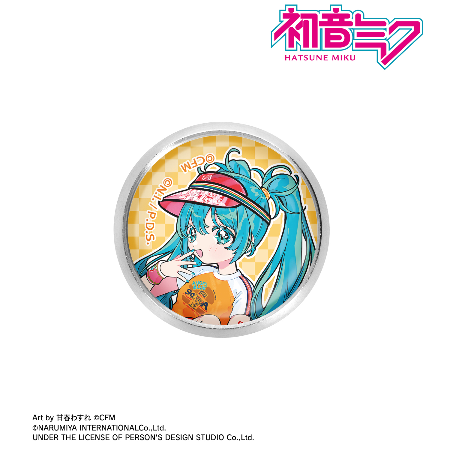 初音ミク_ANGEL BLUEコラボ 描き下ろし 初音ミク Art by 甘春わすれ ガラスマグネットピンバッジ ver.B