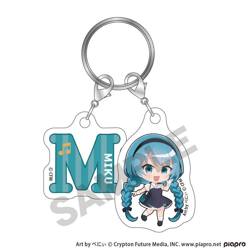 初音ミク_ちび2連イニシャルキーチェーン　初音ミク　クラシカルレトロミニキャラ
