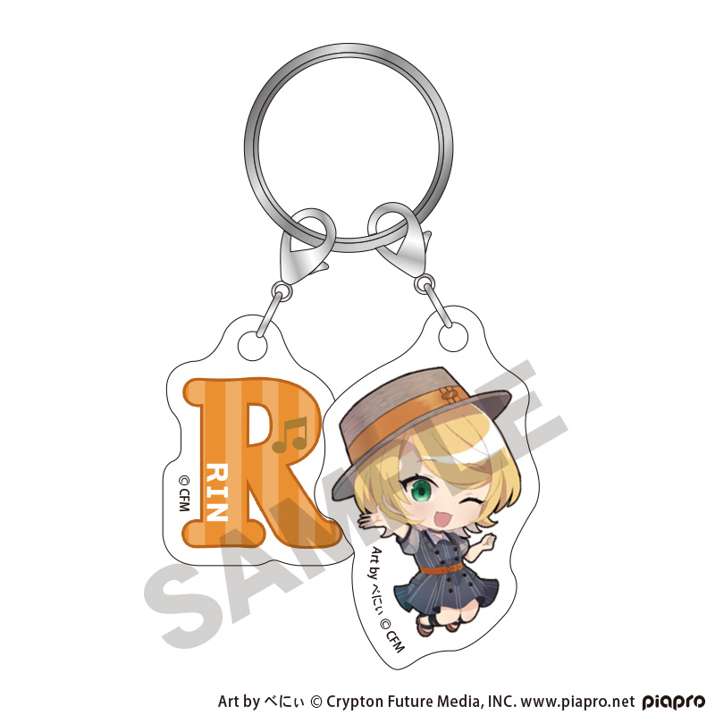 初音ミク_ちび2連イニシャルキーチェーン　鏡音リン　クラシカルレトロミニキャラ