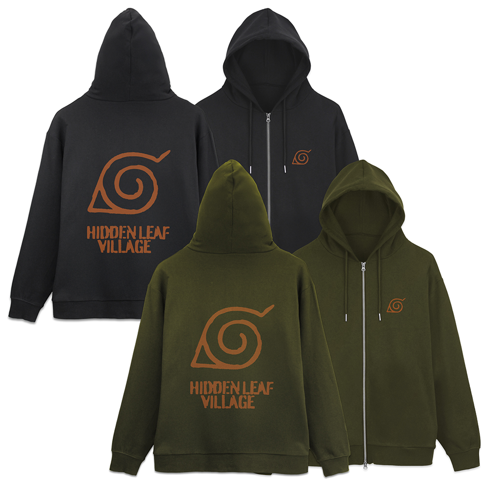 NARUTO-ナルト- 疾風伝_XXLサイズ_木ノ葉隠れの里ヴィンテージロゴ ジップパーカー/MOSS