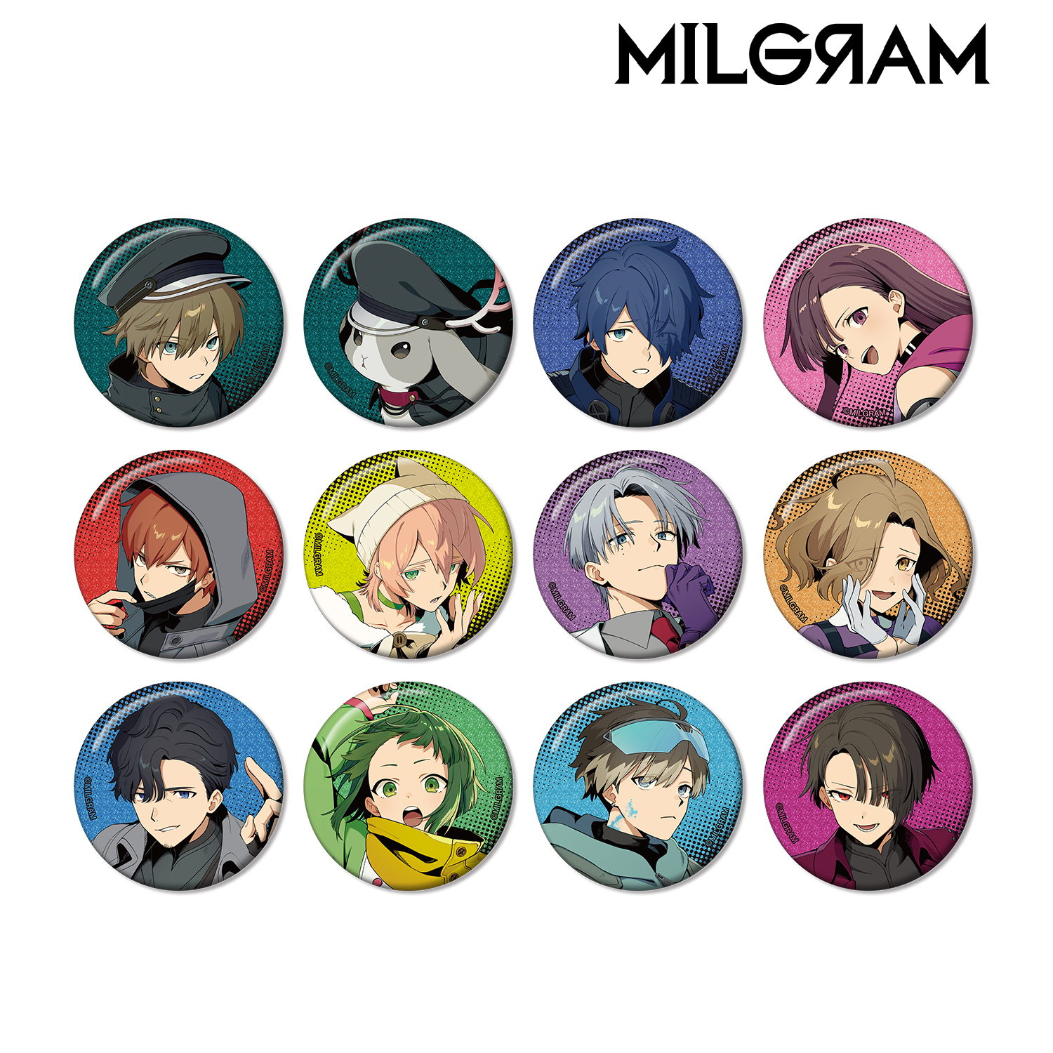 MILGRAM -ミルグラム-_描き下ろし アメコミ風ver. トレーディンググリッター缶バッジ(単位/コンプリートBOX)【BOX/12パック入り】