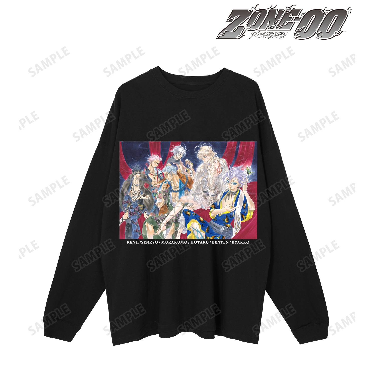 ZONE-00_(サイズ/L)_黒薔薇憐児&千両&叢雲&風螢&弁天&白狐 BIGシルエットロングTシャツユニセックス