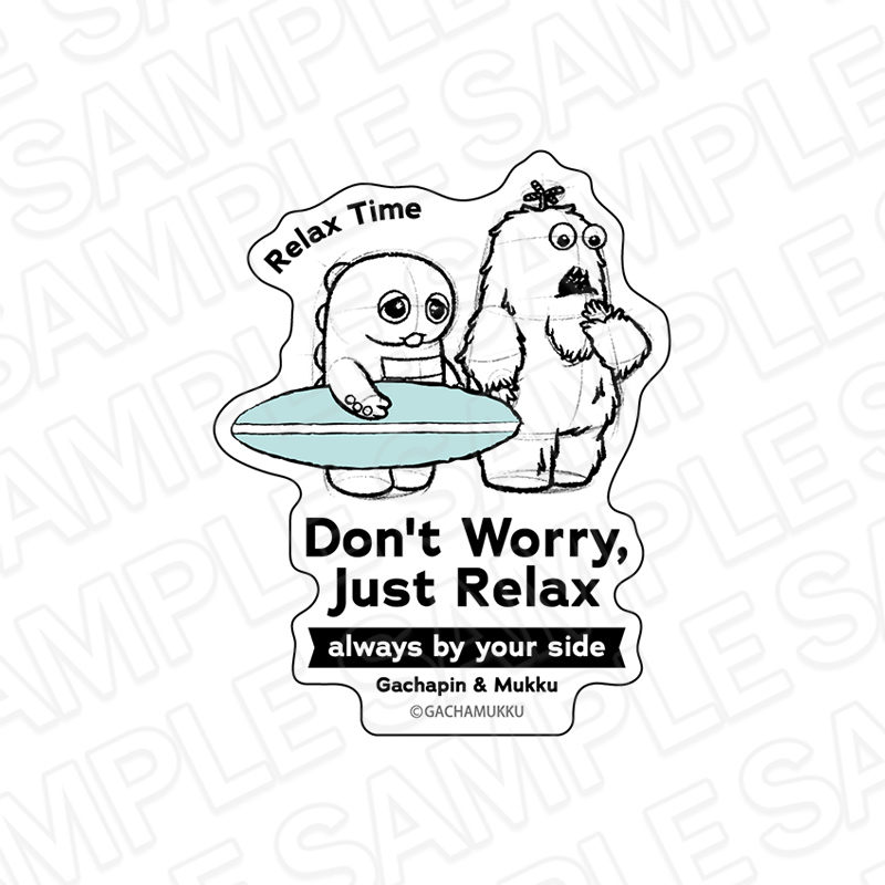 ガチャピン・ムック_ステッカー Don't Worry Just Relax college ver.