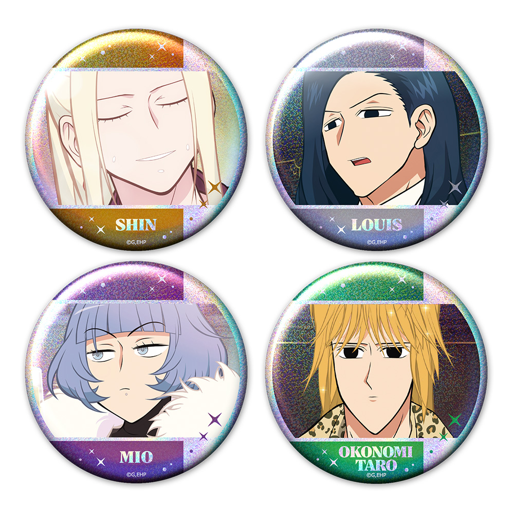 えぶりでいホスト_ホログラム缶バッジ4個セット シン＆ルイ＆ミオ＆おこのみ太郎