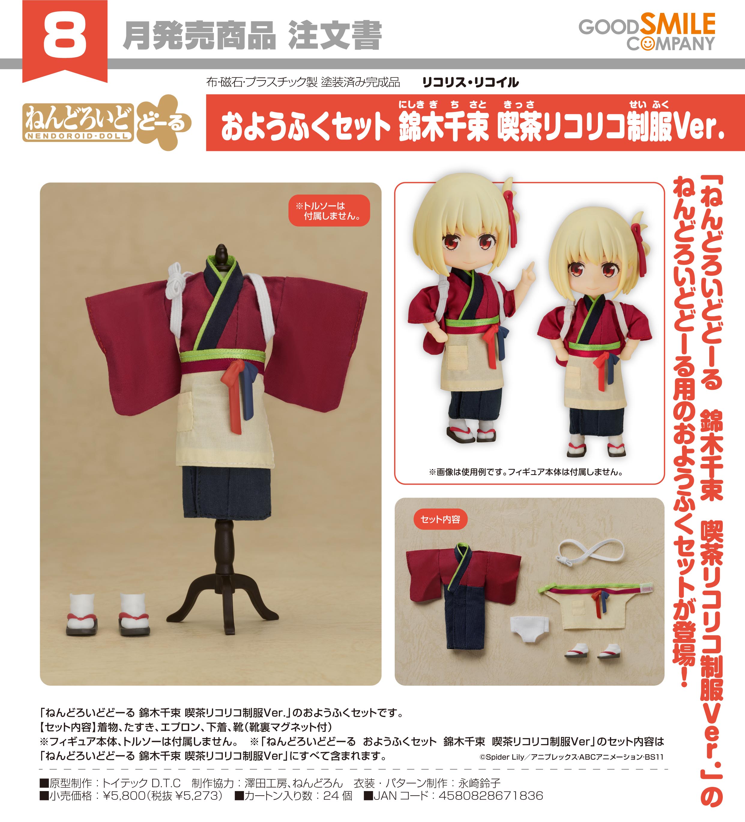 リコリス・リコイル_ねんどろいどどーる おようふくセット 錦木千束 喫茶リコリコ制服Ver.