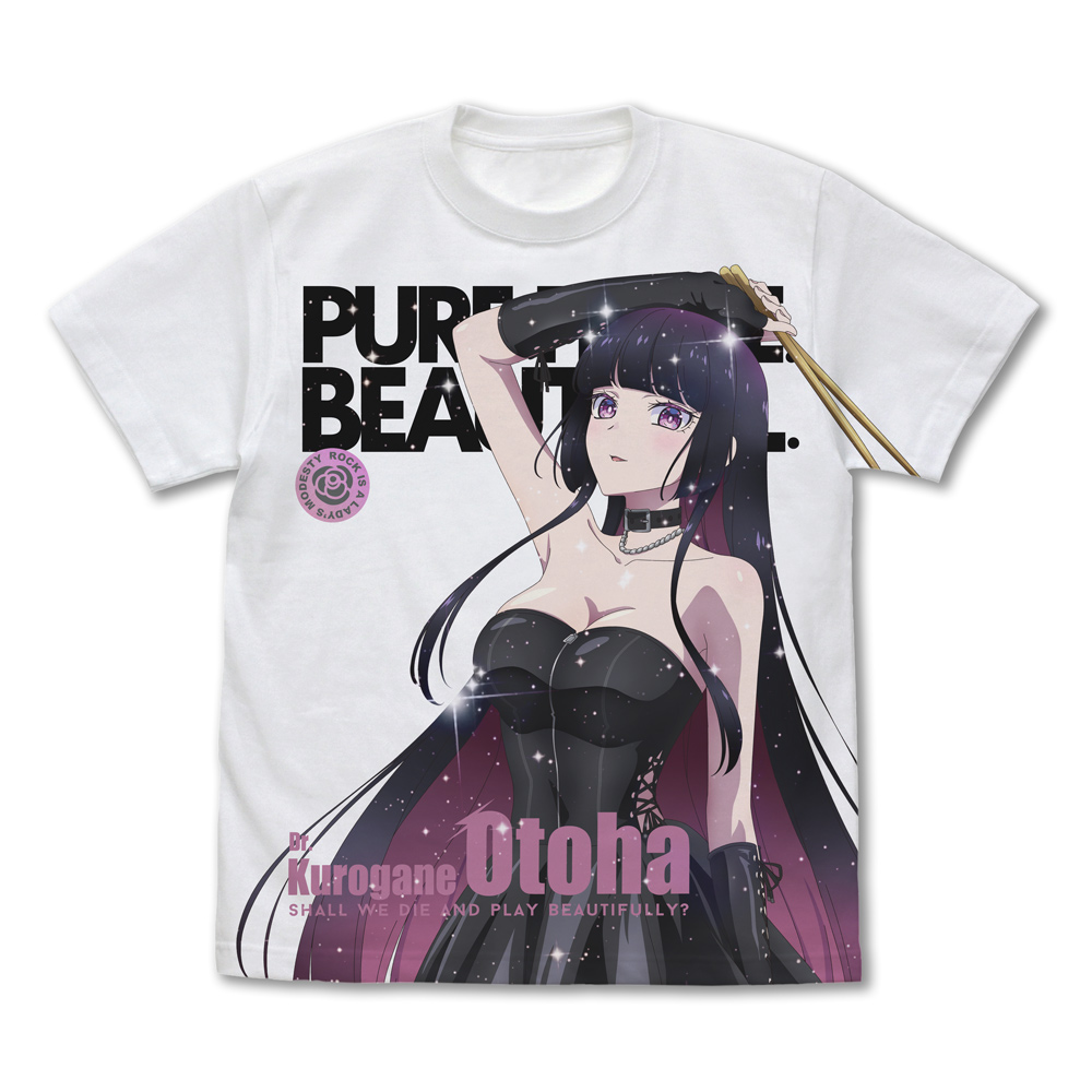 ロックは淑女の嗜みでして_Mサイズ_描き下ろし 黒鉄音羽 フルグラフィックTシャツ ボンテージコスチュームVer./WHITE