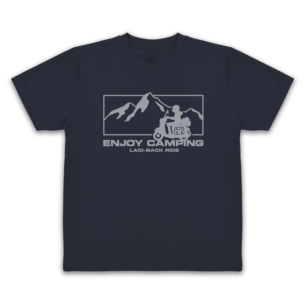 ゆるキャン△ SEASON3_Lサイズ_シルエットバイク志摩リン ドライTシャツ/NAVY
