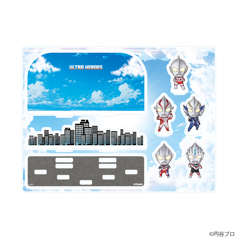 ウルトラマンシリーズ_アクリルジオラマ04/集合デザイン(ミニキャライラスト)