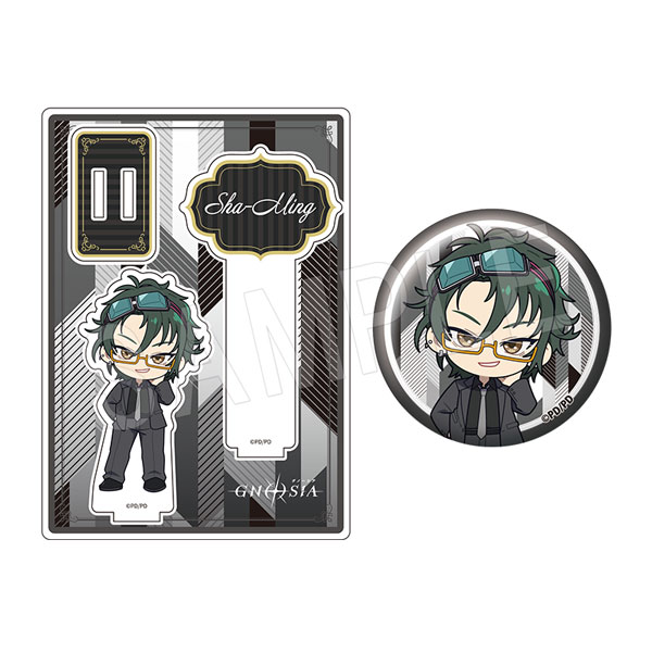 グノーシア_アクリルフォトプロップス&グリッター缶バッジセット 黒スーツVer. 沙明