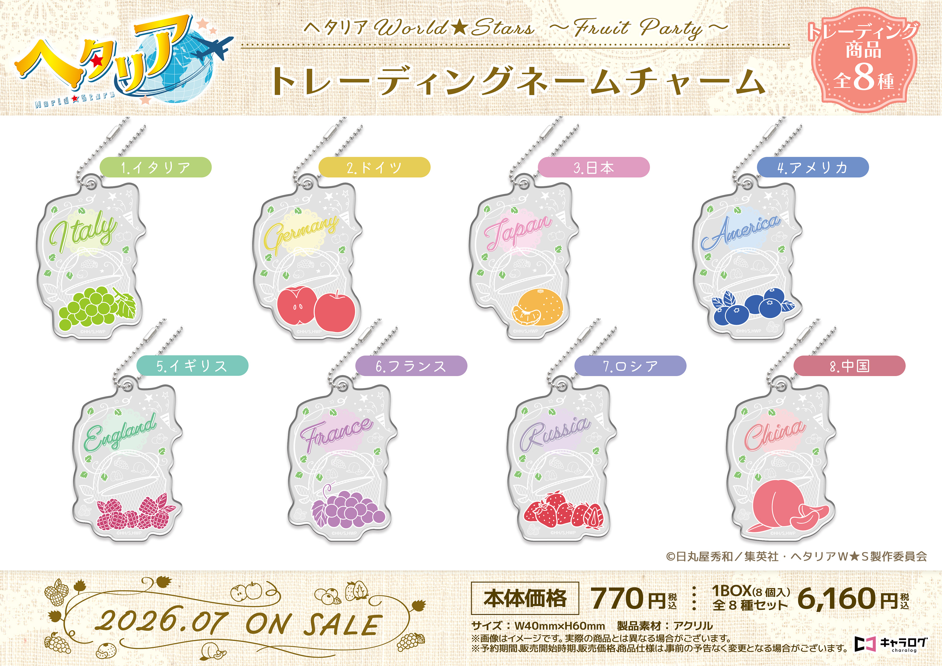 ヘタリア メタルチャームセット 8個入り ヘタリア World☆Stars_-Fruit Party- トレーディングネームチャーム