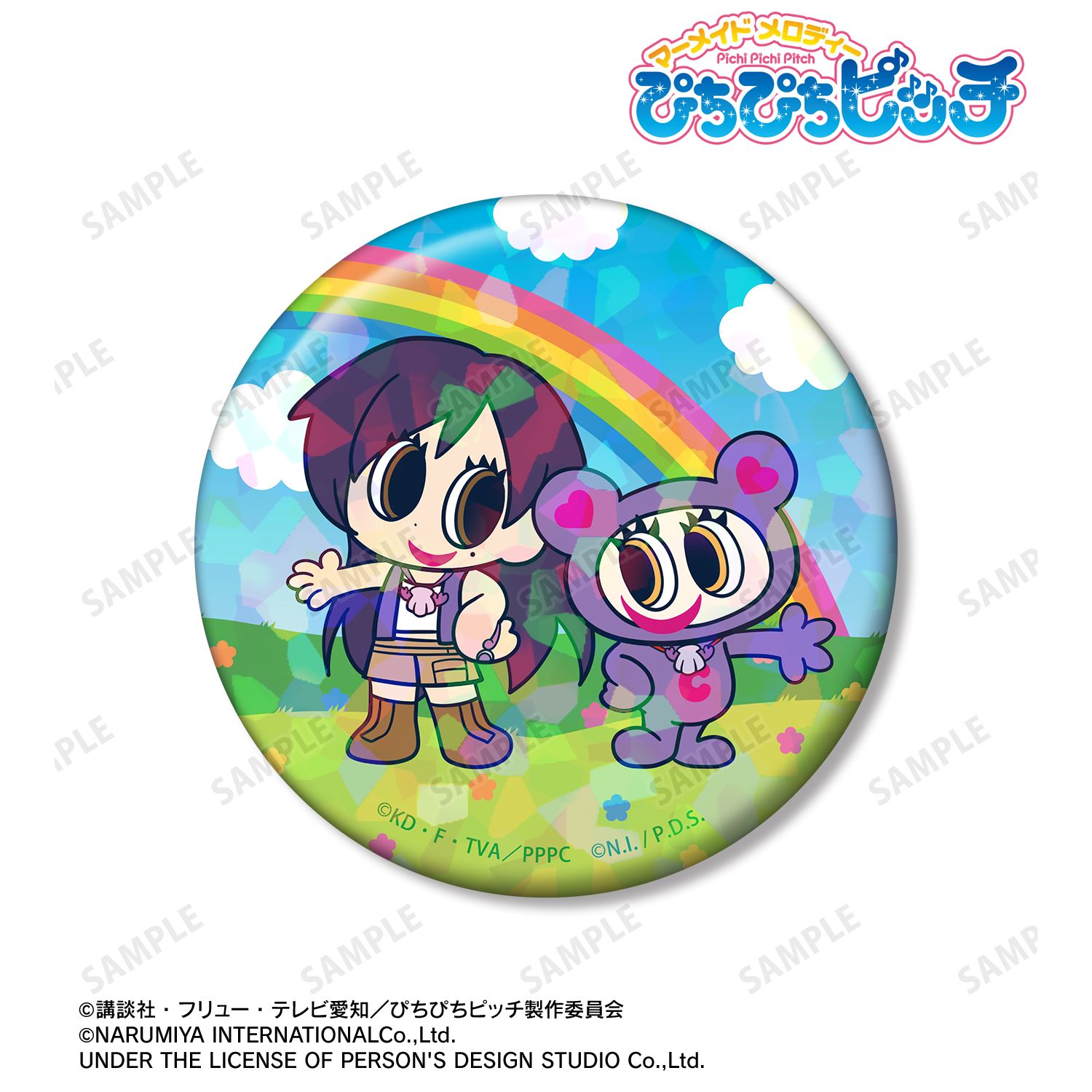 ぴちぴちピッチ_ANGEL BLUEコラボ かれん&ナカムラくん 75mmホログラム缶バッジ