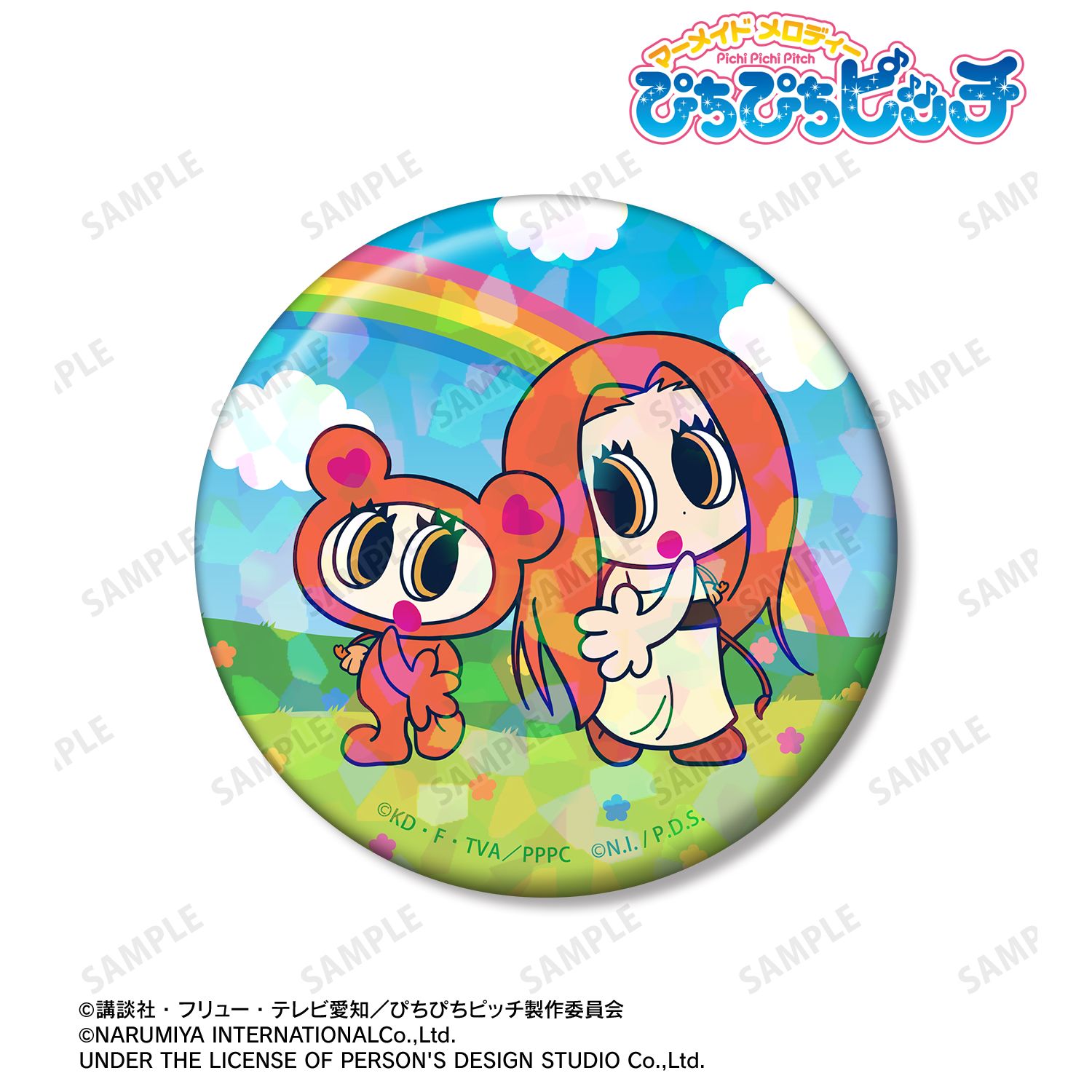 ぴちぴちピッチ_ANGEL BLUEコラボ 沙羅&ナカムラくん 75mmホログラム缶バッジ