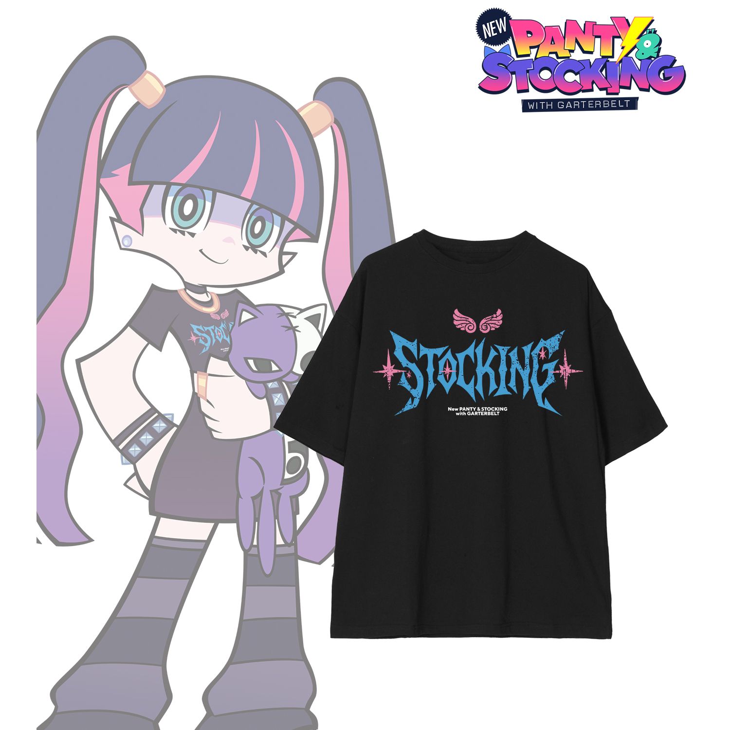New PANTY ＆ STOCKING with GARTERBELT_(サイズ/L)_描き下ろし ストッキング モデルver. 着用BIGシルエットTシャツ Bユニセックス