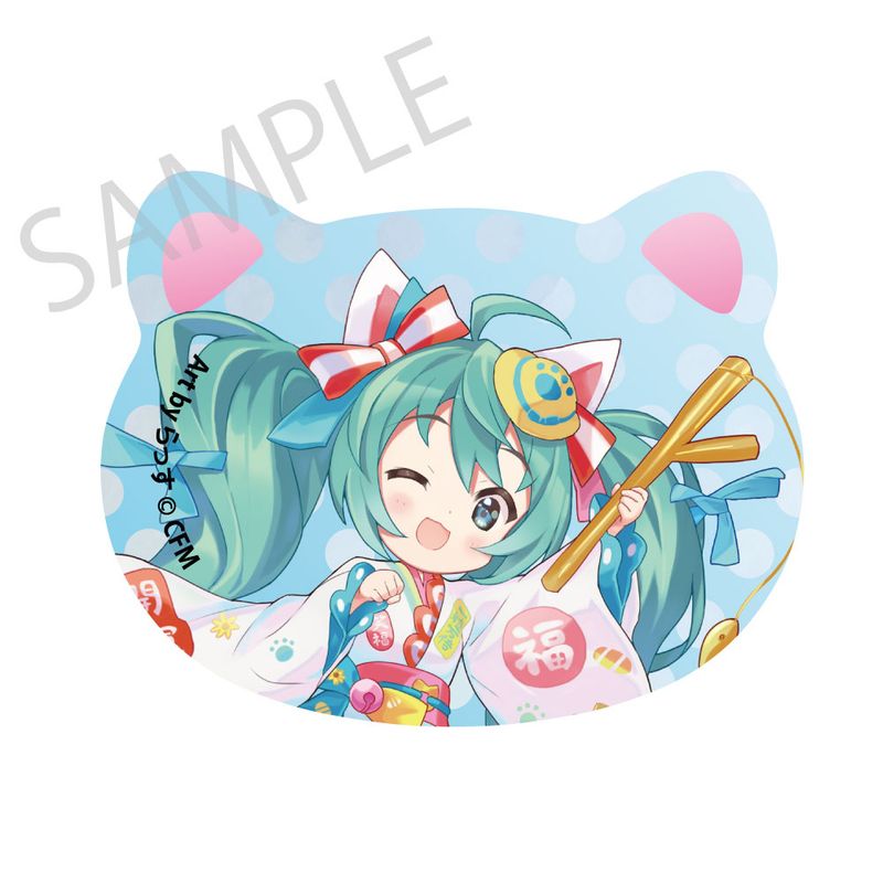 限定品★初音ミク★くまみね★仕事猫★コラボ★缶バッジ★フルセット★渋谷モディ 初音ミク×招き猫×真夏の熊谷_猫型缶バッジ 初音ミク 白猫1 Art by らっ
