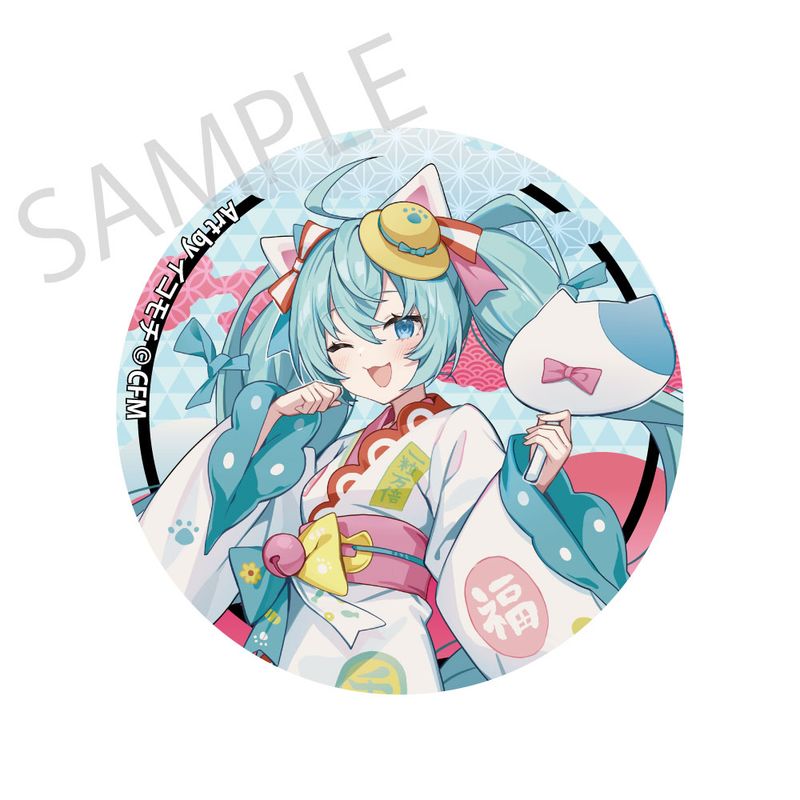 初音ミク×招き猫×真夏の熊谷_キラキラトレーディング缶バッジ Art by