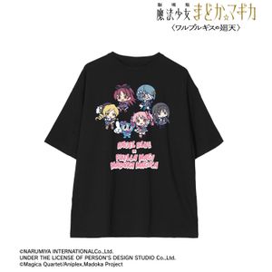 Puella Magi Madoka Magica the Movie: Walpurgis Night (Size/XL) ANGEL BLUE Collaboration Group Chibi Character BIG Silhouette T-Shirt Unisex